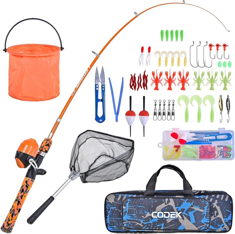 CODEK Kids Fishing Pole Set with Full Starter Kits 2 Set Portable Telescopic Fishing Rod and Spincast Reel Cambos with a Fishing Net and 2 Buckets for Boys Girls and Youth - Image 1